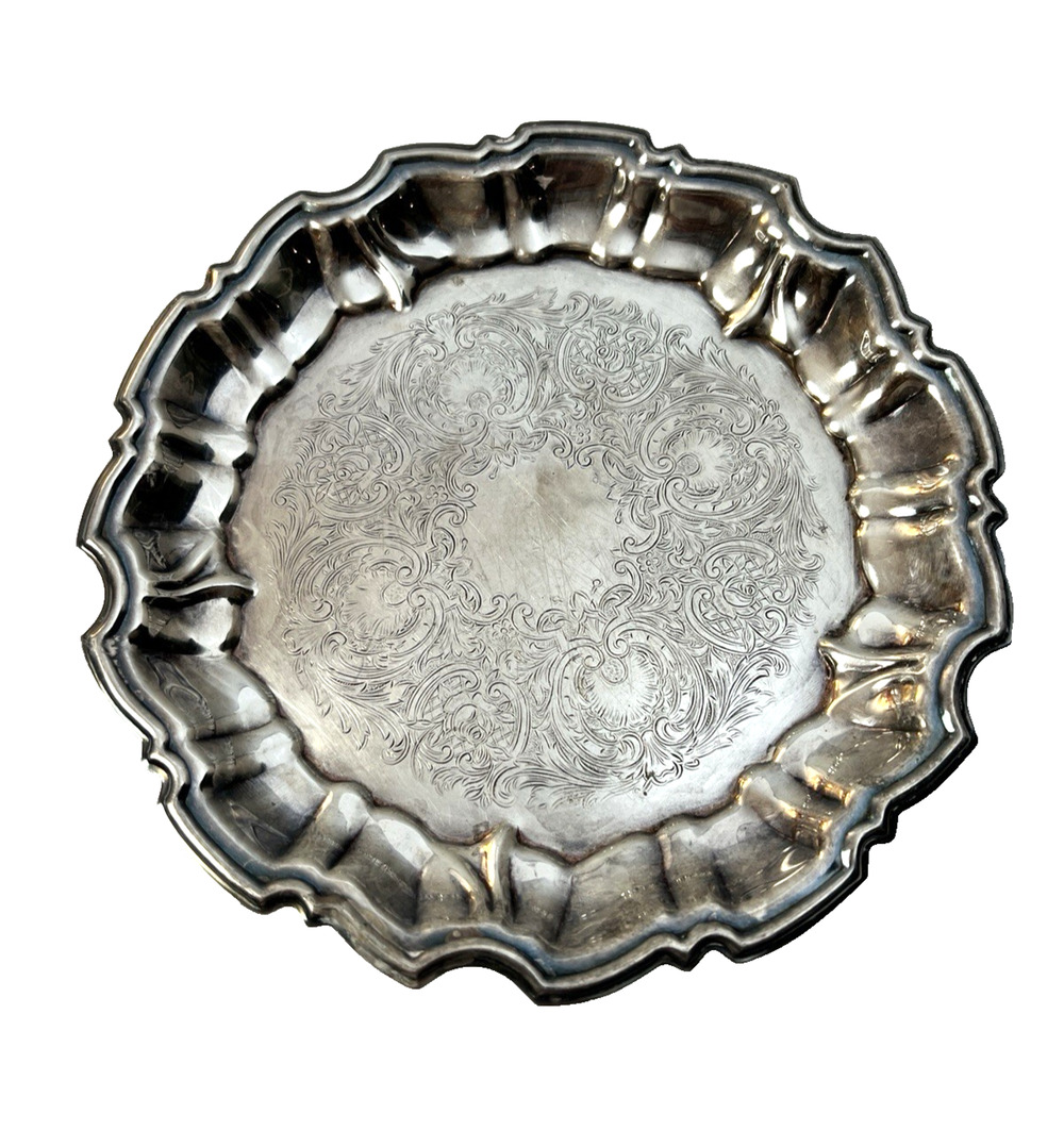 Silver Plate 8" Scalloped Edged Tray Footed Plate Traditional Wedding Party
